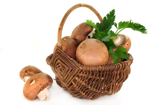fresh mushrooms in a wicker basket