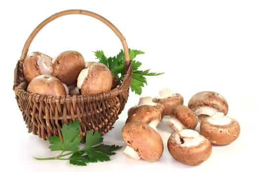 fresh mushrooms in a wicker basket