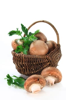 fresh mushrooms in a wicker basket
