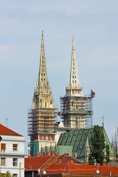 Zagreb cathedral towers in the reconstruction