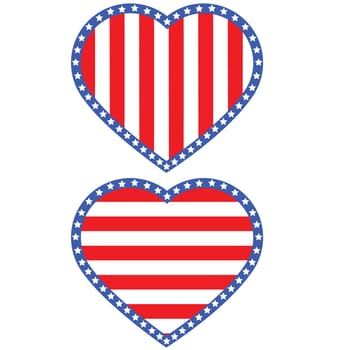 Illustration of a heart with stars and stripes in the color of the flag of the United States