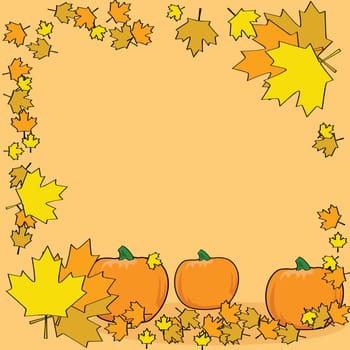Autumn background showing leaves and pumpkins