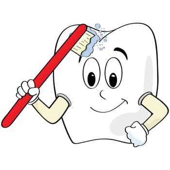 Cartoon illustration of a tooth brushing itself