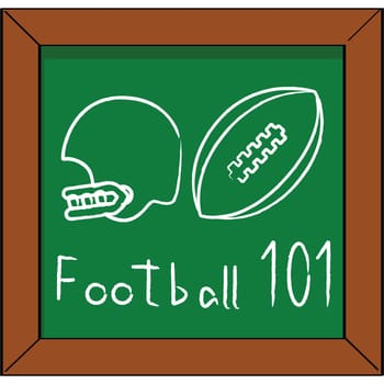 Cartoon illustration of a blackboard with a helmet and football chalk drawing