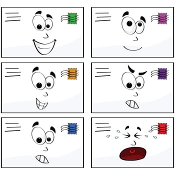 Cartoon illustration of a set of letters expressing different emotions