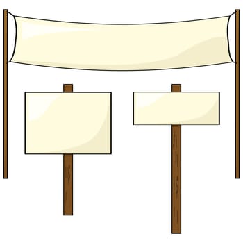 Collection of three different shaped blank signs and posts