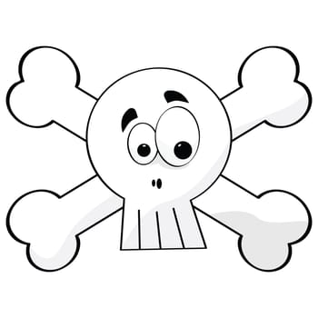 Cartoon illustration of a skull with crossed bones