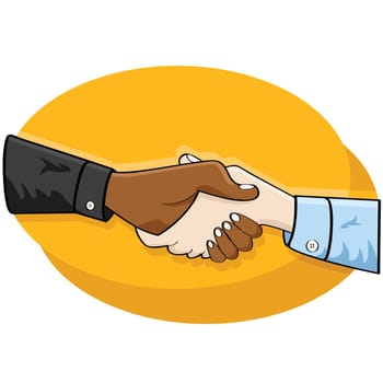 Cartoon illustration of a handshake between two business people