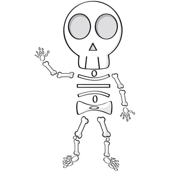 Cartoon illustration of a cute skeleton waving