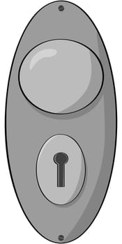 Cartoon illustration of a door know with a keyhole under it
