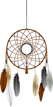 Native american indian dreamcatcher over white background