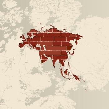 Asia map on a brick wall