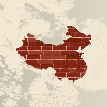 China map on a brick wall