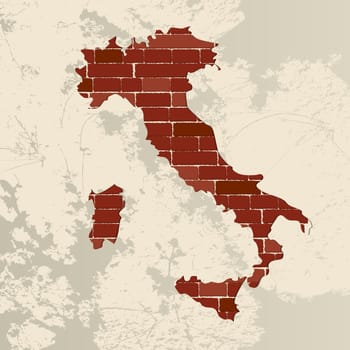 Italy map on a brick wall