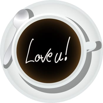 Message in a coffee cup, isolated objects over white background