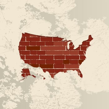 United States of  America map on a brick wall