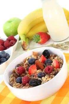 a bowl of fruit muesli with fresh berries