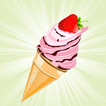 Delicious fresh ice cream with strawberry