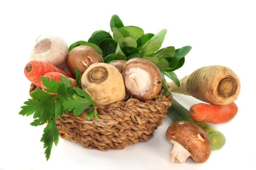 a vegetable basket with different types of vegetables