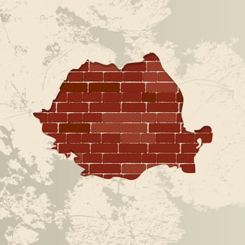 Romania map on a brick wall
