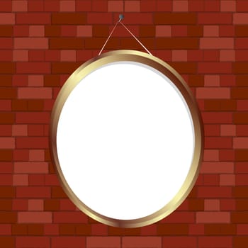 Oval empty frame nailed on brick wall, no mesh or transparencies