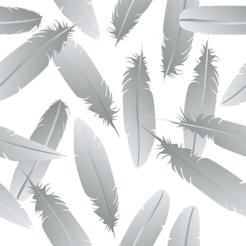 Seamless feathers pattern over white background