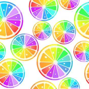 Seamless pattern with rainbow lemon slices over white background