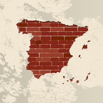 Spain map on a brick wall