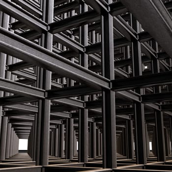 Structural abstract of intersecting steel beams in a 3D matrix