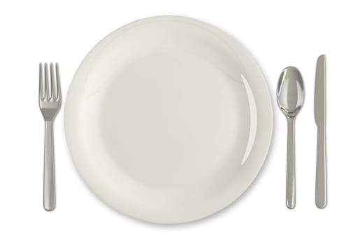 A plate and eating utensils