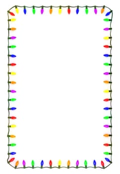 Christmas lights frame on white background. Detailed clipping path included.