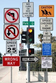 Street intersection congested with street signs