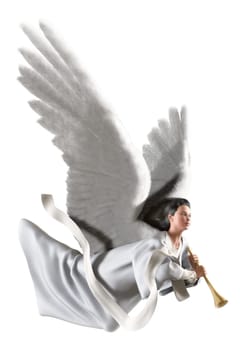 Angel with trumpet on isolated on white baackground with clipping path