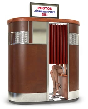 1950s style photo booth vending machine on a white background with clipping path