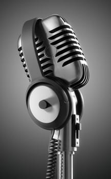 Black &amp  White 50&#039 s microphone with headphones &amp  clipping path included for those who need a different background.