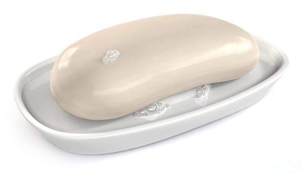 Soap on a soap dish on a white background. Clipping path included.