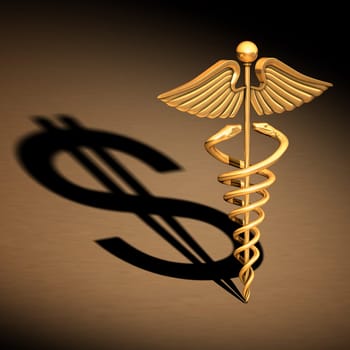 Chrome caduceus over a white background