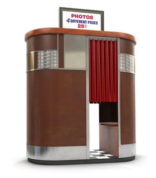 1950s style photo booth vending machine on a whiote background with clipping path