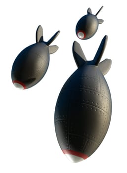 3 Bombs falling over a white background. clipping path included!