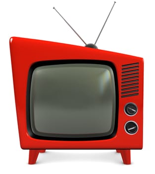 1950s style retro plastic TV with a trapezoidal design, isolated on white with a clipping path
