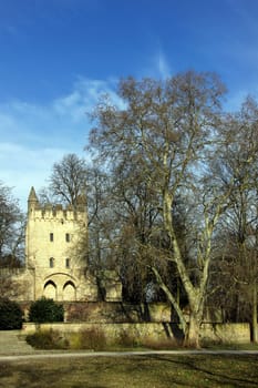 The Heidentürmchen (built around 1281) is located in the Speyer Cathedral Garden east of the cathedral and is the remnant of the medieval city wall.
