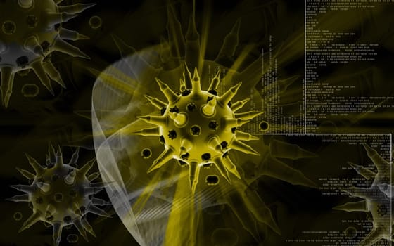 Digital illustration of Flu virus in colour background
