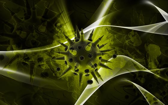 Digital illustration of Flu virus in colour background