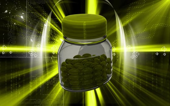 Digital illustration of capsule bottle in colour background