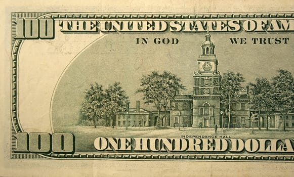 The Back half of a one hundred dollar bill