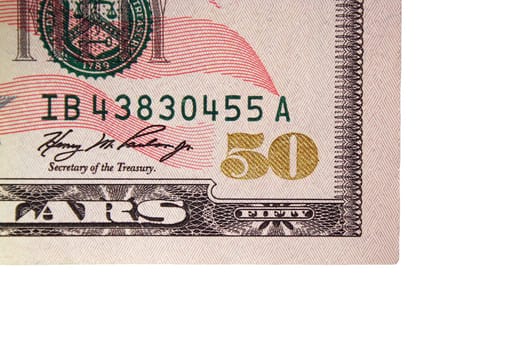 The Corner of a US fifty dollar bill