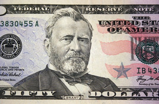A US fifty dollar bill macro