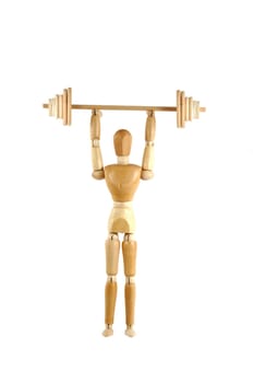 A Weight lifting wooden manikin