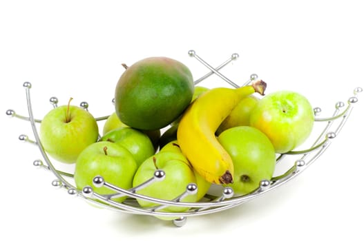 Shot of basket with fruits isolated on white
