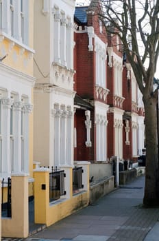 Typical traditional multicolored english buildings, outdoor shoot